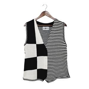 Vintage Labels Wool Sweater Vest Women's Size L USA Geometric Black White